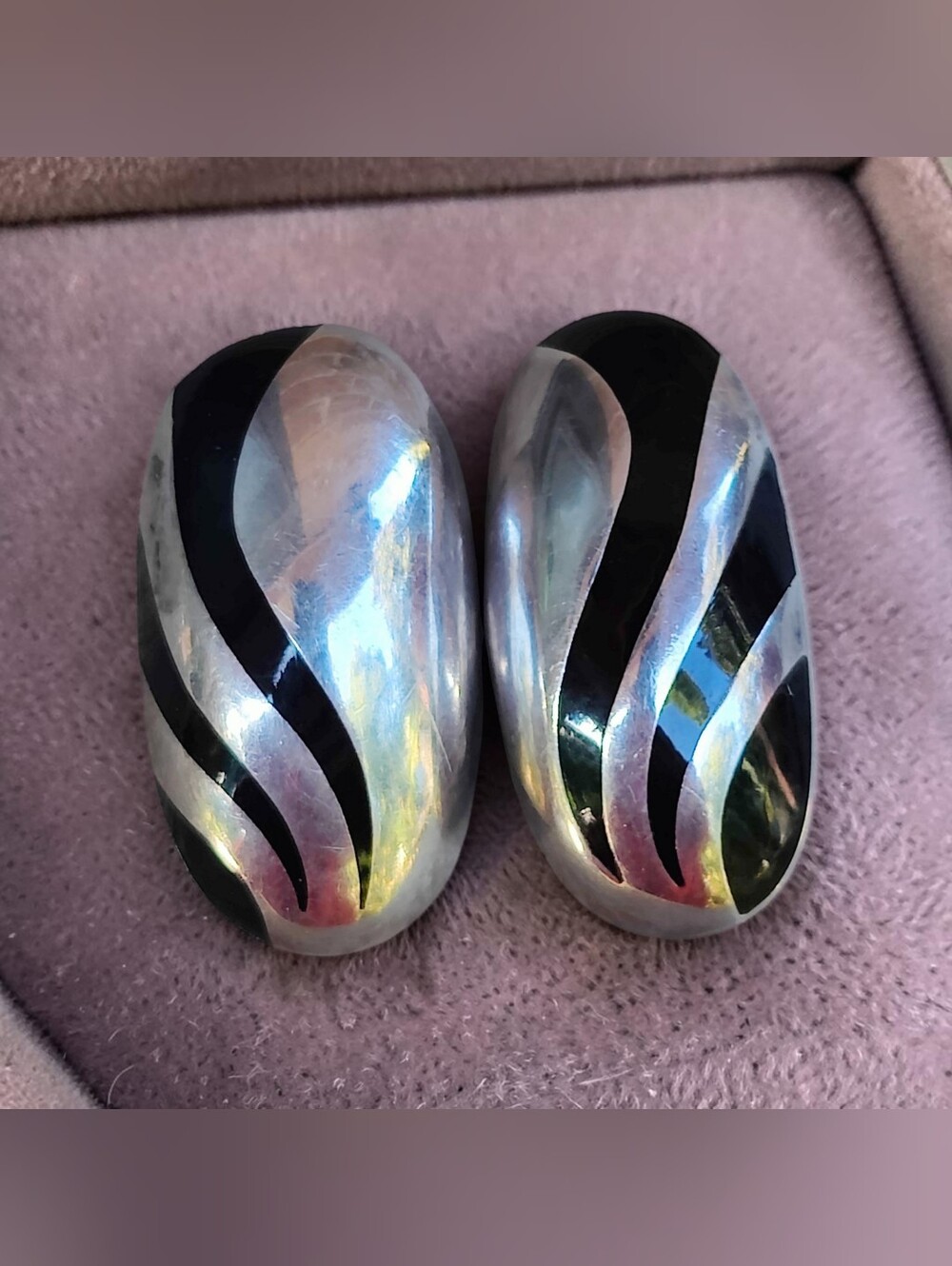 Vintage Sterling Signed Taxco Mexico Heavy Enamel Earrings